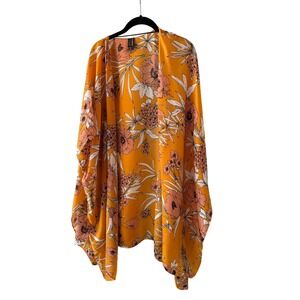 Express Kimono Wrap Mustard Yellow Floral Print Boho Oversized Open Front